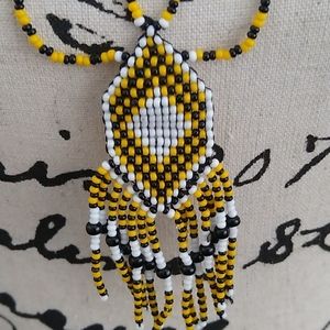 Aztec Southwest beaded long necklace earring set